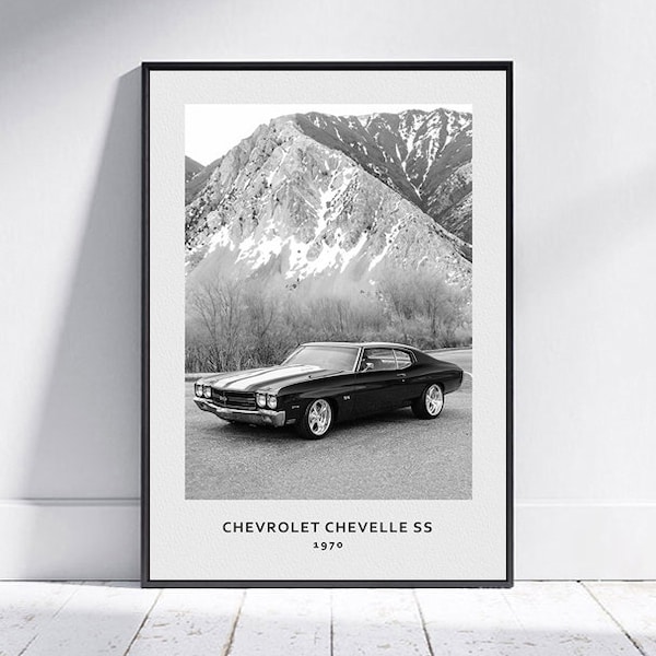 Chevrolet Chevelle SS 1970, , American Muscle Cars Print, Digital Download,  Black and White Vintage Wall Art, Classic Car Art, Photo gifts,