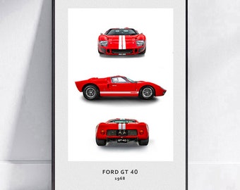 GT 40 Ford, American Muscle Cars Print, Digital Download,  Red Minimal Vintage Wall Art, Classic Car Art, Photo gifts, Car