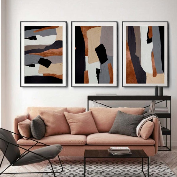 Abstract Black Brown Grey, Neutral Art Gallery Wall Art Set of 3 Print Abstract printable art , Minimalist Gallery, downloadable wall art