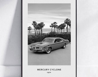 Mercury Cyclone 1970, American Muscle Cars Print, Digital Download,  Black and White Vintage Wall Art, Classic Car Art, Photo gifts, Car