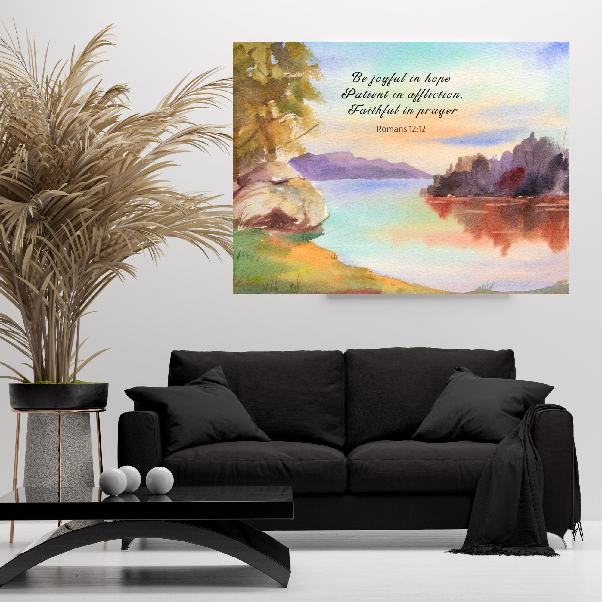 Scriptures Watercolour Bible Verse Watercolor Canvas Print: Rustic Lake Nature Art (digital ...