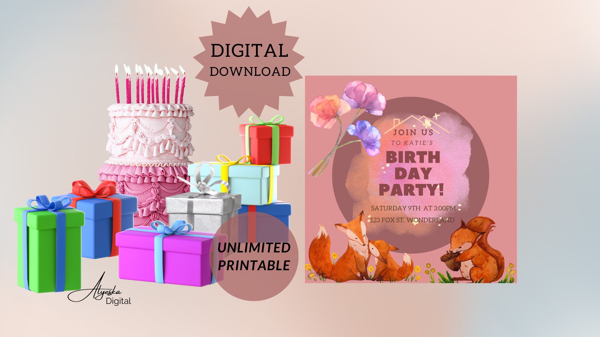 Editable Digital Birthday Invitation Printable Instant Etsy