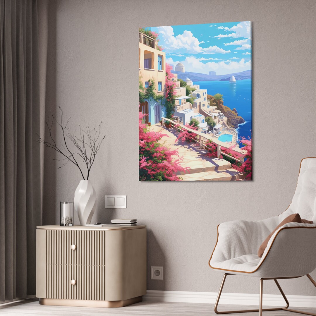 Santorini Greece Tranquil Ocean Landscape Canvas Print Nautical Coastal ...