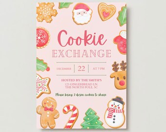 Christmas Cookie Exchange Invitation, Festive Party Invite (Editable Canva Link)