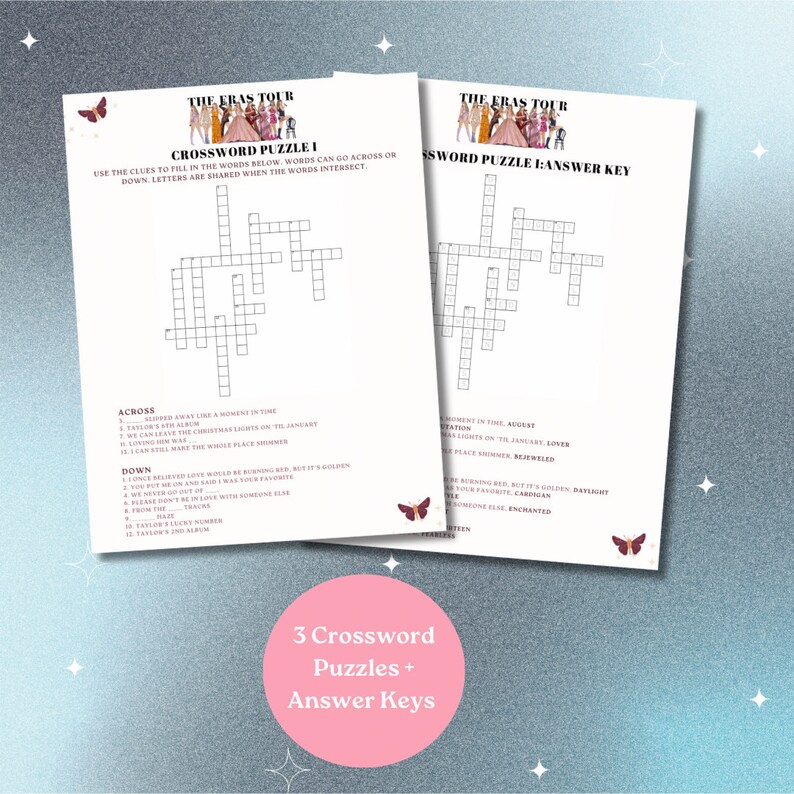 Editable Taylor Swift Crossword Puzzle Eras Tour Party, Taylor Swift Party Games, Printable