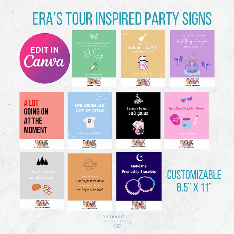 Editable Taylor Swift Eras Tour Party Signs, Taylor Swift Party Signs, Swiftie Party Signs, Eras