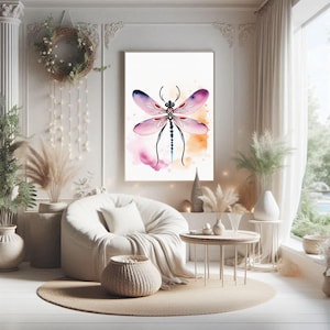 Minimalist Dragonfly Print, Flying Insect Watercolor Wall Art, Nature Inspired Digital Download, Wildlife Poster, Animal Art, Gift Idea