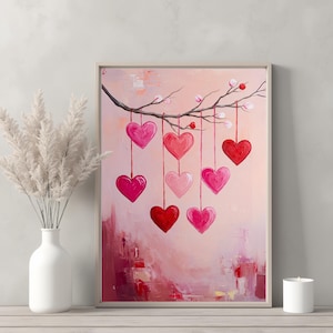 Valentine&#39;s Day Heart Branch Print | Romantic Nature Decor | Love Heart Art | Anniversary Wall Art | Cozy Wedding Poster | Instant Download