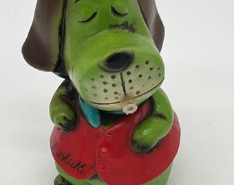Hucha con forma de perro silbador, fabricada en Japón. Hucha de cerámica, original, de los años 50 y 60.