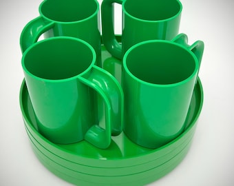 Heller Massimo Vignelli Vintage Green Dinnerware Set 8pc Plates Mugs Melamine MCM Modernist USA