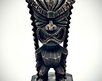 Hawaii Ku Warrior 1998 Vintage Tiki Statue 12” Resin Polynesian Bar Decor Souvenir Figure
