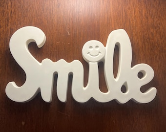 1970s SMILE Inspirational Plastic Wall Hanging H.O.D.A. 1977 Script Sign