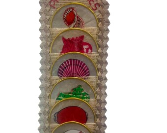 Vintage Capiz Shell Wall Hanging Coaster Set | Tesoro’s Manila Philippines | Tiki Coastal Rattan Décor NOS