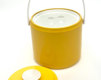 Georges Briard Vintage Yellow Ice Bucket with Lid | Mid Century Modern Barware | 1970s Insulated Ice Bucket | Retro Entertaining Decor