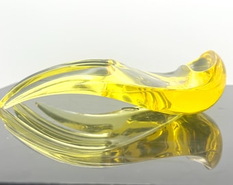 Canary Yellow Clear Vintage Lucite Acrylic Salad Servers Sculptural MCM Atomic Space Age Serving Set
