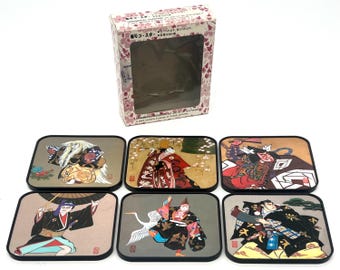 Japanese Kabuki Decorative Coaster Set of 6 w/ Box Wall Hanging Display Art Japan Retro Japan