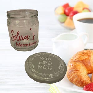 Personalized 425ml jam jar – Silvia’s Jam – Preserving jar with lid “100% Handmade” – Gift idea