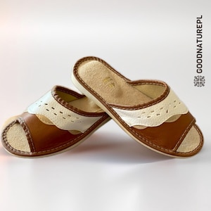 Women&#39;s leather  slippers \ High-quality Handmade Home Shoes \ Comfortable Bedroom Slippers \ Made in EU \ Traditional Polish Slippers