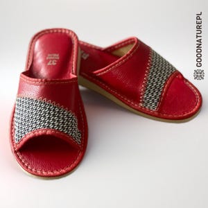Women&#39;s leather  slippers \ High-quality Handmade Home Shoes \ Comfortable Bedroom Slippers \ Made in EU \ Traditional Polish Slippers