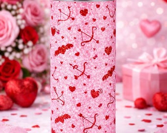 Valentine's Day Tumbler - Cupid Heart Pink Stainless Steel 20oz