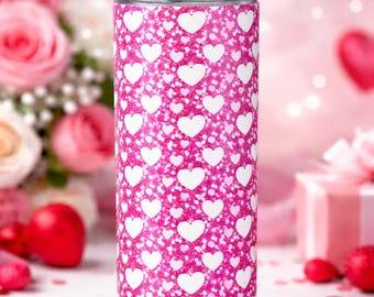 Pink Glitter Heart Tumbler – Stainless Steel 20oz Valentine's Day Cup