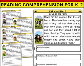 Farm Animals Reading Comprehension Passages & Questions | Kindergarten, 1st and 2nd Grade | Reading Worksheets with Farm-Themed Questions