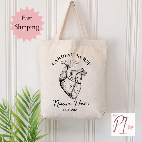 Custom Cardiac Nurse Tote Bag, Travel Nurse Heart Cloth Bag, Soft Reusable Shopping Bag, Stylish Work Canvas Bag, Spacious Reusable Handbag