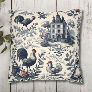 Vintage French Toile Pillow Cover, Toile De Jouy Pillow Case, Blue Chinoiserie Pillowcase, French Country Decor, Sofa Throw Pillow Case