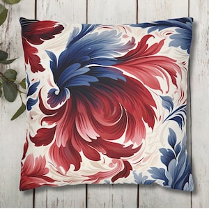 Floral Patriotic Pillow Cover, Summer Throw Pillow Case, Patriotic Pillowcase, Floral Home Decor, July 4th Decor, Fourth of July, Sofa Decor