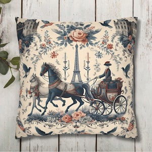Vintage French Toile Pillow Cover, Toile De Jouy Pillow Case, Blue Chinoiserie Pillowcase, French Country Decor, Sofa Throw Pillow Case