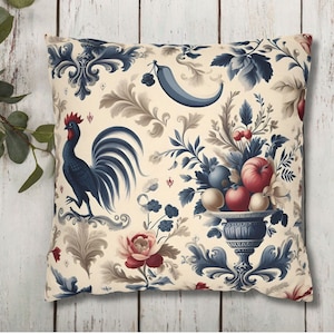 Vintage French Toile Pillow Cover, Toile De Jouy Pillow Case, Blue Chinoiserie Pillowcase, French Country Decor, Sofa Throw Pillow Case