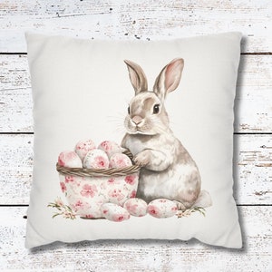 Easter Bunny Pillow Cover, Pink Easter Pillowcase, Spring and Summer Home Decor, Toile Bunny Pillowcase, Farmhouse Decor, Easter Home Decor