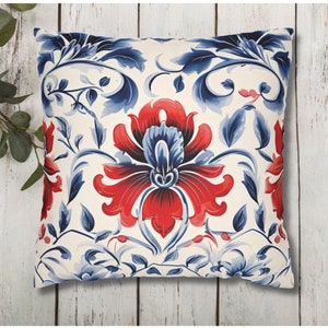 Floral Patriotic Pillow Cover, Summer Throw Pillow Case, Patriotic Pillowcase, Floral Home Decor, July 4th Decor, Fourth of July, Sofa Decor