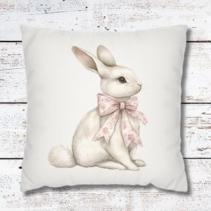 Easter Bunny Pillow Cover, Pink Toile Easter Pillowcase, Spring and Summer Home Decor, Nursery Decor, Farmhouse Decor, Accent Pillow Case