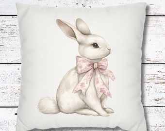 Easter Bunny Pillow Cover, Pink Toile Easter Pillowcase, Spring and Summer Home Decor, Nursery Decor, Farmhouse Decor, Accent Pillow Case