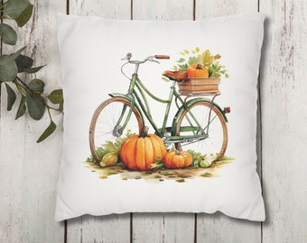 Floral Fall Bicycle Pillow Cover, Autumn Pillow Cover, Autumn Farmhouse Decor, Fall Flowers Pillow, Fall Cozy Home Decor, Autumn Decor