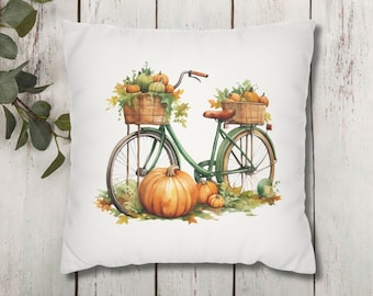 Floral Fall Bicycle Pillow Cover, Autumn Pillow Cover, Autumn Farmhouse Decor, Fall Flowers Pillow, Fall Cozy Home Decor, Autumn Decor