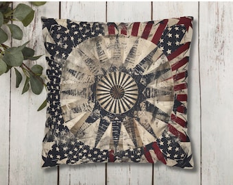 Vintage Americana Pillow Cover, Fourth of July Throw Pillow Case, Patriotic Pillowcase, Rustic Home Decor, July 4th Decor, Sofa Decor