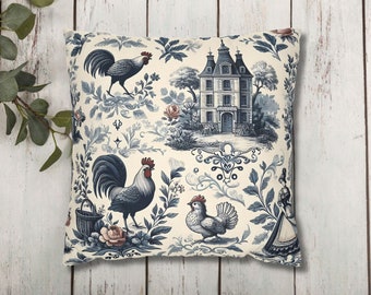 Vintage French Toile Pillow Cover, Toile De Jouy Pillow Case, Blue Chinoiserie Pillowcase, French Country Decor, Sofa Throw Pillow Case