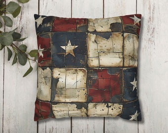 Vintage July 4th Pillow Cover, Fourth of July Throw Pillow Case, Patriotic Pillowcase, Rustic Home Decor, American Flag Farmhouse Decor