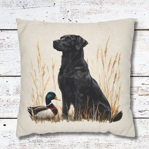 Hunting Dog and Duck Pillow Cover, Duck Hunter Gift, Cabin Decor, Wildlife Pillowcase, Rustic Home Decor, Woodland Decor, Lake Cabin Decor