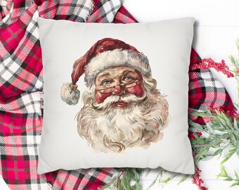 Vintage Santa Pillow Cover, Jolly Santa Claus Pillowcase, Holiday Decor, Throw Pillow Case, Christmas Home Decor, Farmhouse Christmas Decor