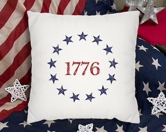 Distressed Patriotic Pillow Cover, 1776 Americana Throw Pillow Cover, July 4th Pillowcase, American Home Decor, Memorial Day Decor