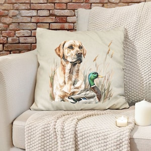 Hunting Dog and Duck Pillow Cover, Duck Hunter Gift, Cabin Decor, Wildlife Pillowcase, Rustic Home Decor, Woodland Decor, Lake Cabin Decor