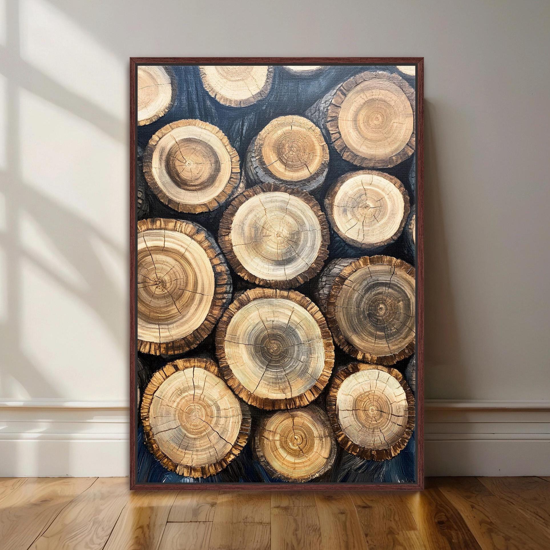 Tree Stump Rings Mural Tree Rings Framed Canvas Wall Art, Rustic Tree Stump Print on Canvas ...