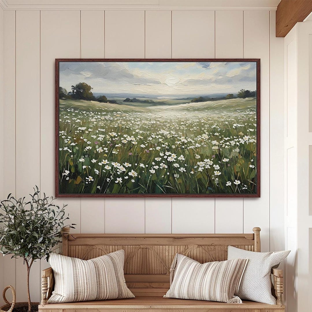 Wildflower Field Framed Canvas Wall Art, Wildflower Landscape Floral ...