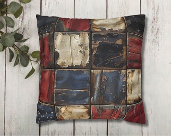Vintage July 4th Pillow Cover, Fourth of July Throw Pillow Case, Patriotic Pillowcase, Rustic Home Decor, American Flag Farmhouse Decor