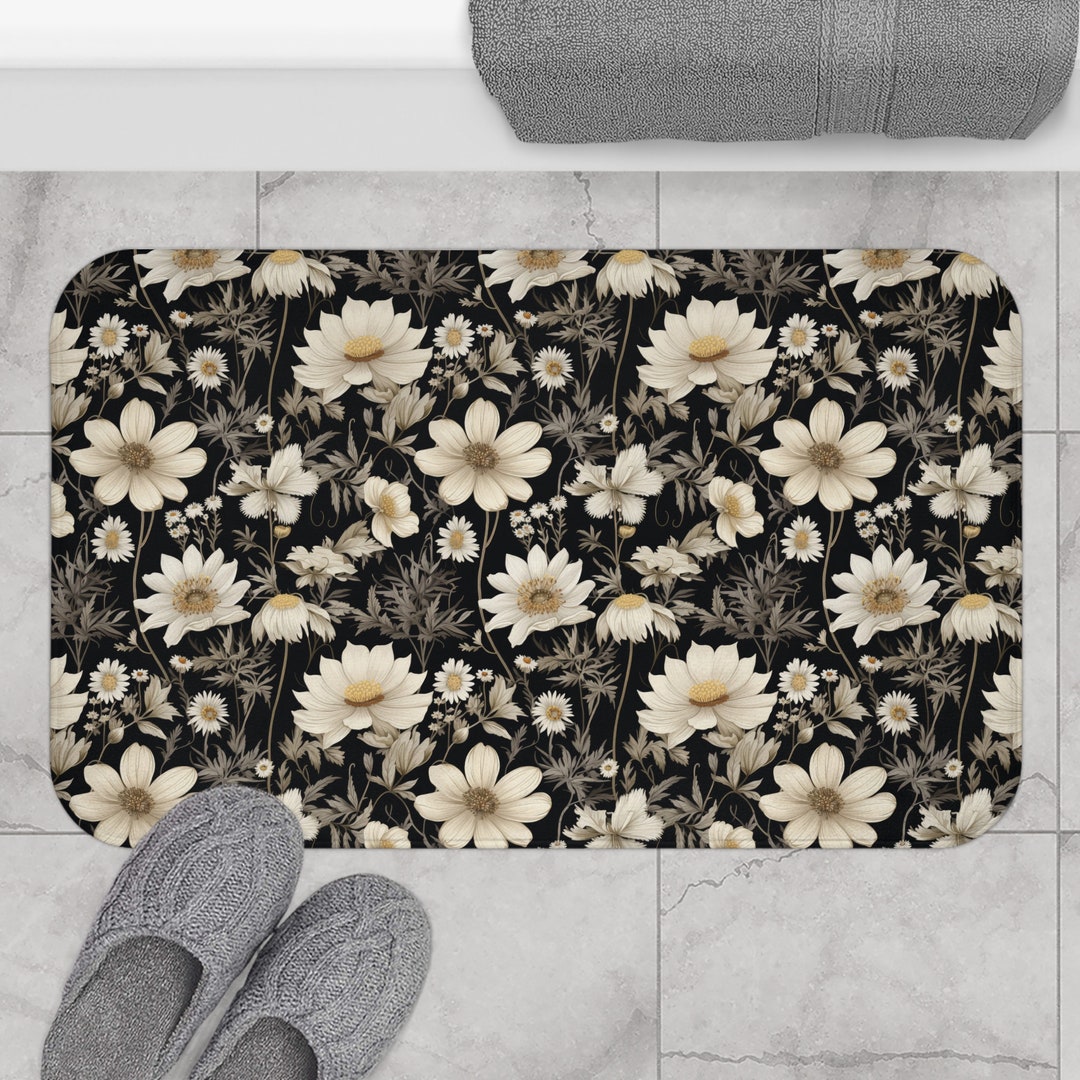 Moody Dark Cottagecore, Bath Mat, Memory Foam Bathroom Rug, Botanical ...
