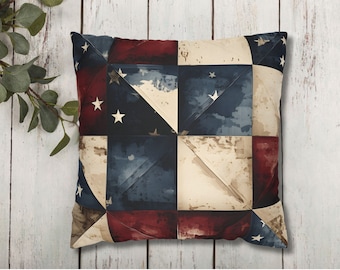 Vintage July 4th Pillow Cover, Fourth of July Throw Pillow Case, Patriotic Pillowcase, Rustic Home Decor, American Flag Farmhouse Decor