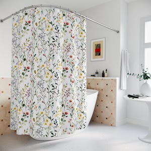 Boho Wildflowers Shower Curtain, Floral Bath Decor, Fabric Shower Curtain, Botanical Shower Curtain, Floral Bath Curtain, Cottagecore Decor
